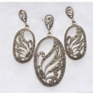 925 sterling silver Marcasite Earrings and Pendant Set